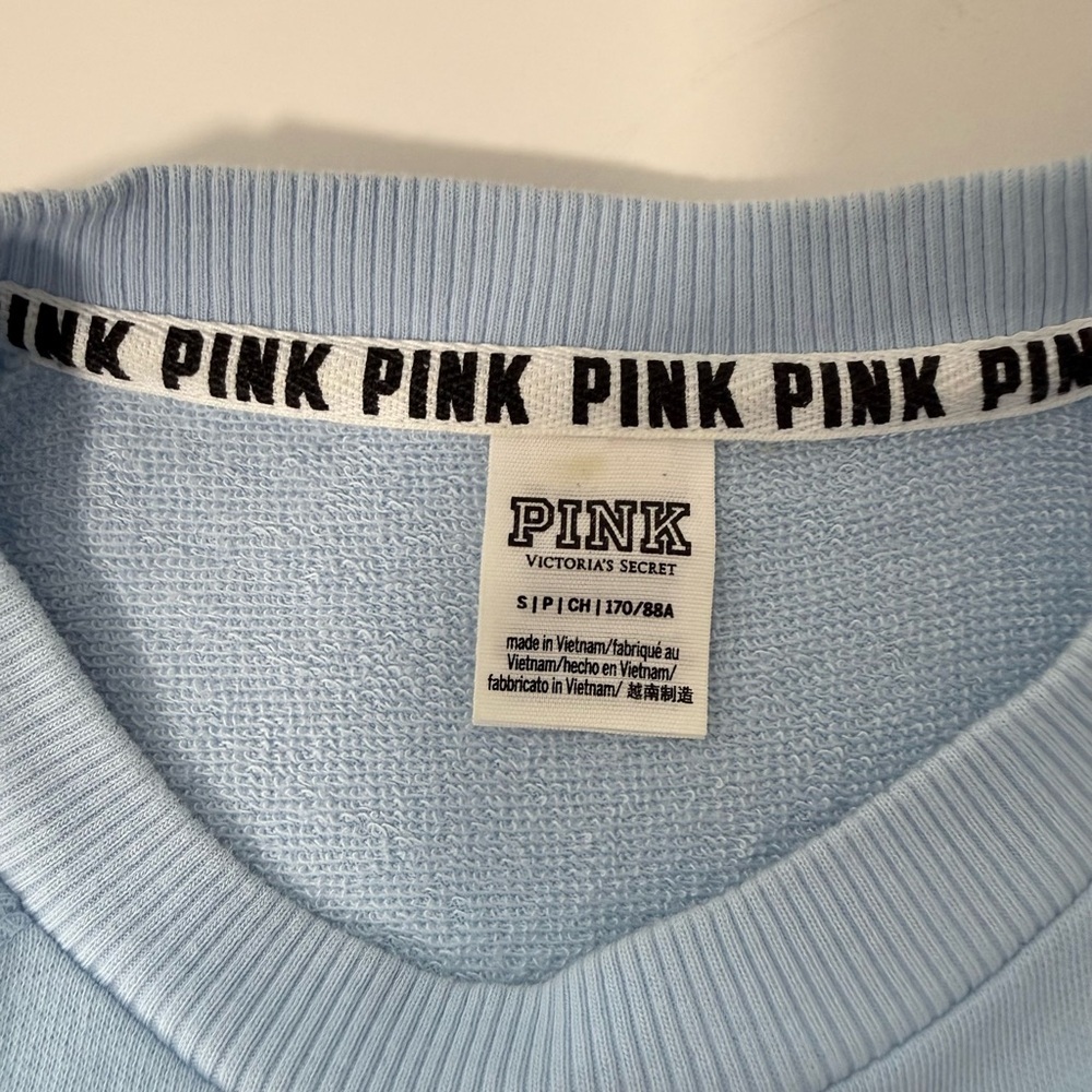Victoria’s Secret PINK Baby Blue Sweatshirt Embroidered Logo Small Women’s - Picture 10 of 12